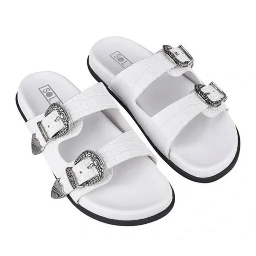 ** NEW Sol Sana Westwood White Leather Western 2 Strap Slide Sandals Size 41